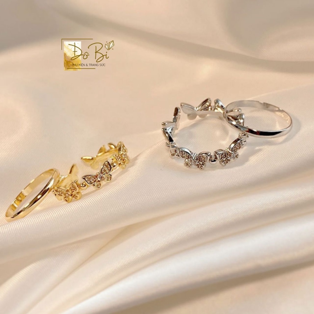 [BẠC KHÔNG GỈ]Set 2 nhẫn "Bướm + trơn tròn" ĐôBi
