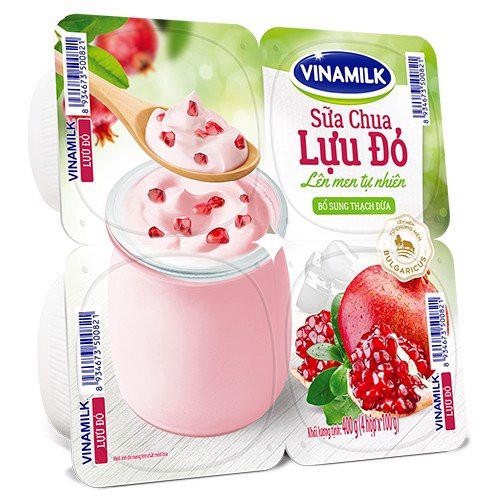 SỮA CHUA ĂN VINAMILK VỊ LỰU ĐỎ - VỈ 4 HỘP X 100G