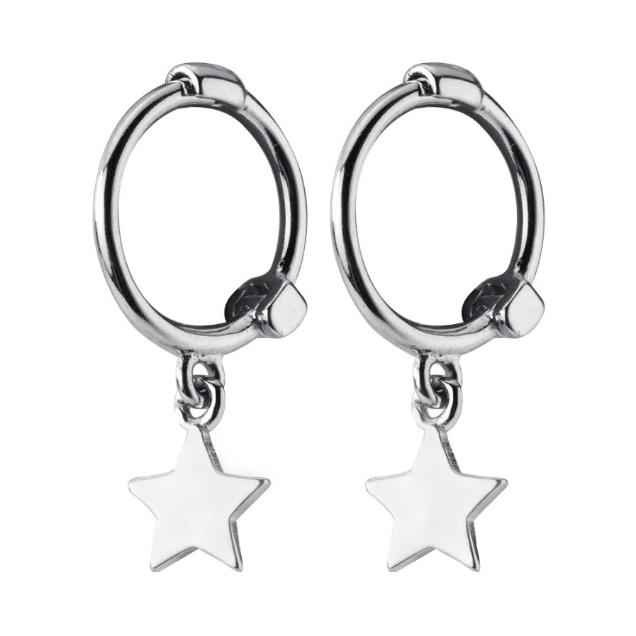Khuyên Tai Tròn Móc Treo Bạc 925 Hình Ngôi Sao Cho Nữ - B2363 - Bảo Ngọc Jewelry
