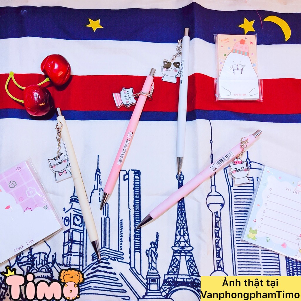 Bút Chì Bấm Ngòi Kim Cute Tặng Kèm Móc Mặt Mèo Ngòi 0.7mm VPB14-MEO