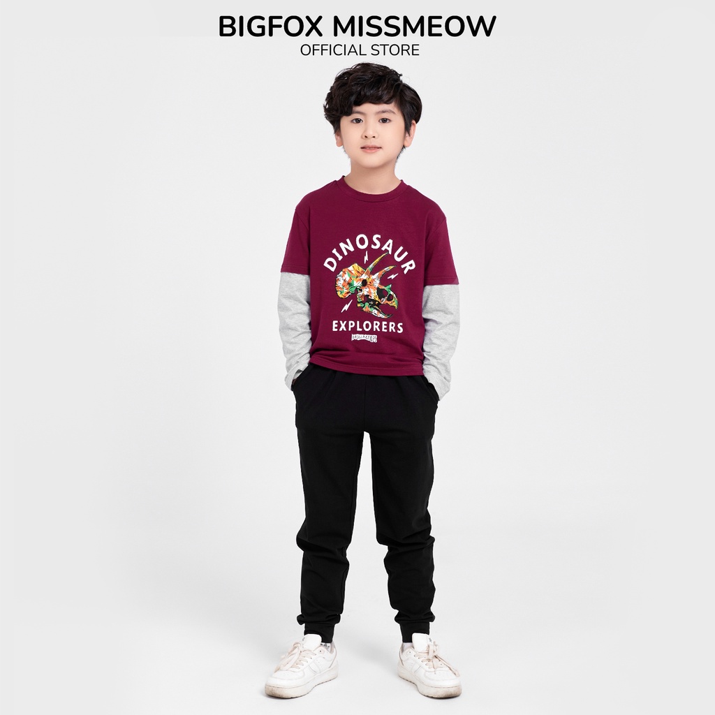 Bộ quần áo bé trai Bigfox - Miss Meow dài tay thu đông size đại, chất cotton phối màu In Dinosaur cho trẻ em 3-11 tuổi