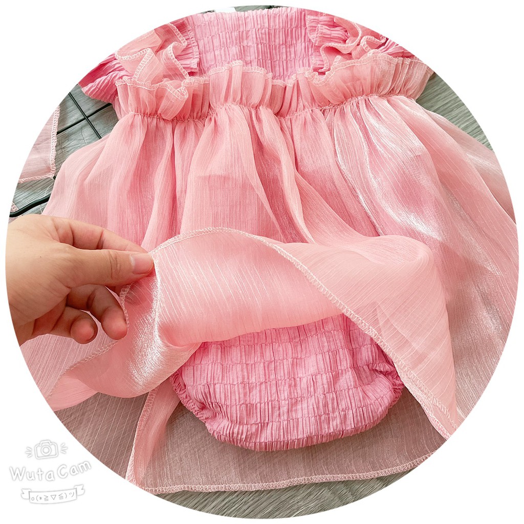 Body Cho Bé Gái  Kiểu Váy Nhún Bèo Kèm Mũ Cho Bé Từ Sơ Sinh Đến 3 Tuổi .