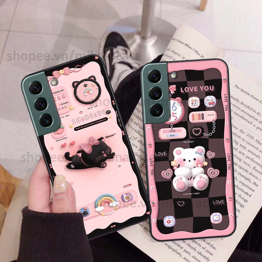 Ốp Samsung S22 / S22 Plus / S22 Ultra / S22+ hình đồng hồ icon gấu mèo cute cực dễ thương ngộ nghĩnh