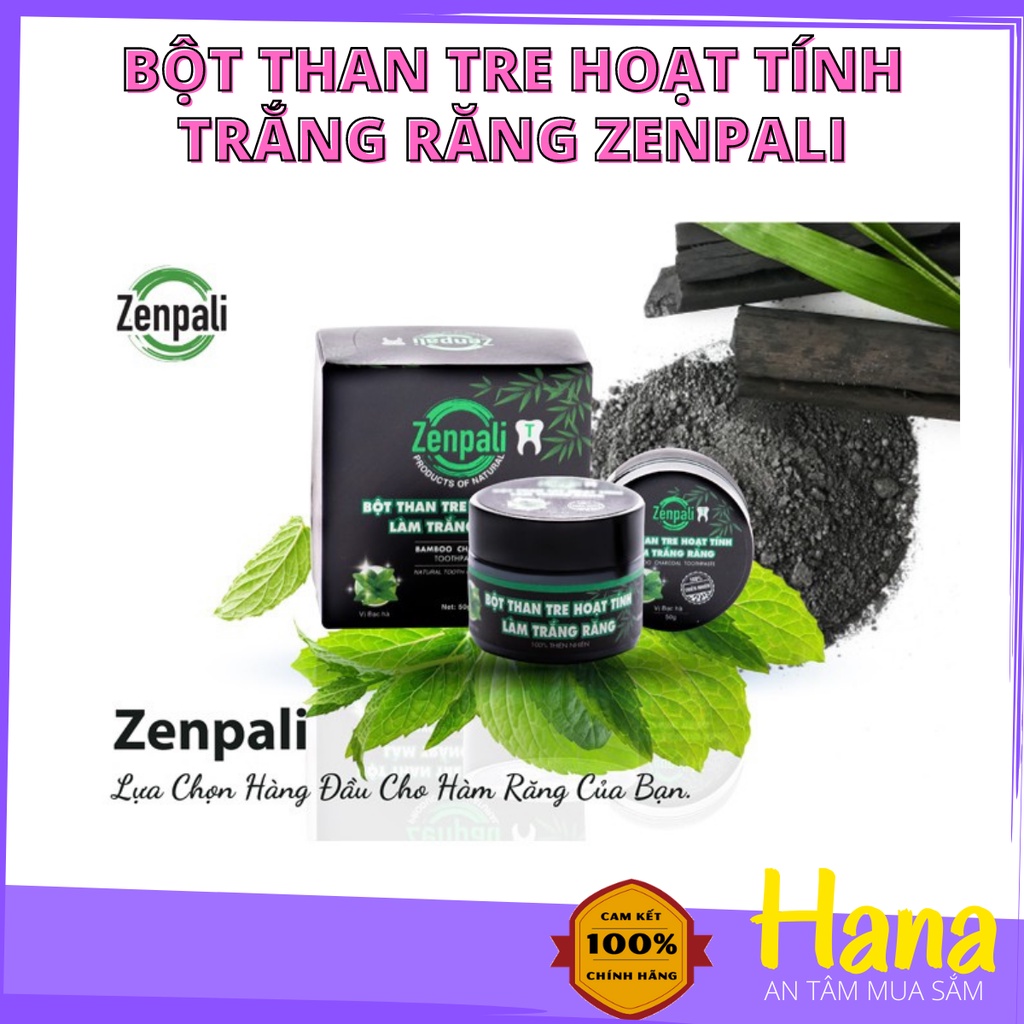 Zenpali bột than tre hoạt tính làm trắng răng 50g. Bột trắng răng than hoạt tính