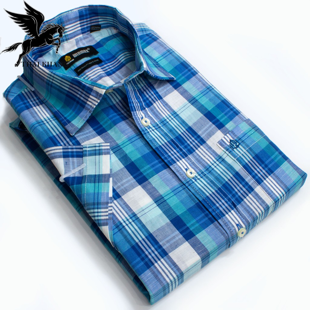 Sơ mi nam ngắn tay caro trắng hàng siêu thị đẹp vải cotton mát Thái Khang | BigBuy360 - bigbuy360.vn