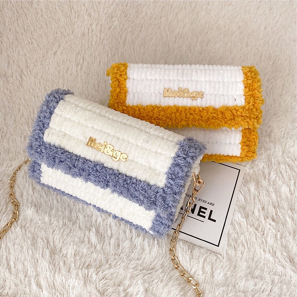 [Có video hướng dẫn] Túi len tự đan phối màu, túi đeo chéo Mei&amp;ge len xù - Bộ phụ kiện đầy đủ LX105