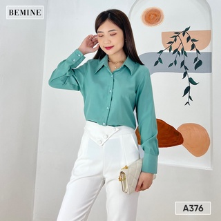 Áo sơ mi basic xếp ly cổ tay BEMINE A376XANH