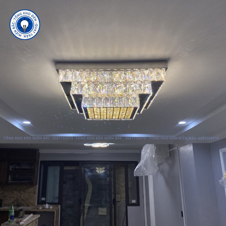 Đèn Ốp Trần-Đèn Mâm Pha Lê Vuông Cao Cấp-Đèn Trang Trí Phòng Khách-Tặng Kèm Điều Khiển Từ Xa
