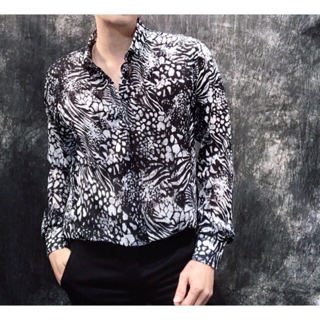Sơ mi họa tiết beo hotrend vải chinfon cao cấp
