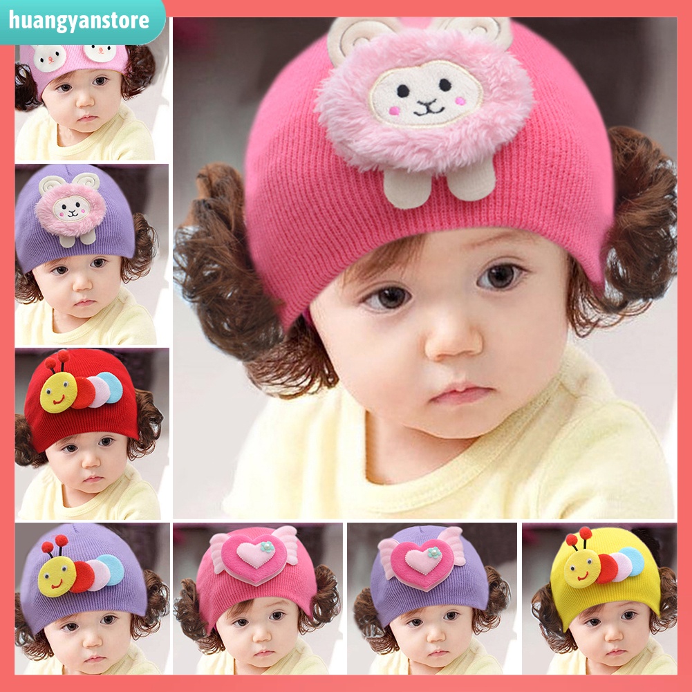 Mũ Len Trùm Đầu Đính Tóc Giả Đáng Yêu Cho Bé