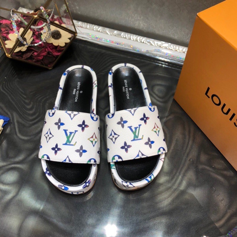 dép tăng chiều cao quai ngang in hoạ tiết thời trang nữ đế 5cm louis vuitton LV