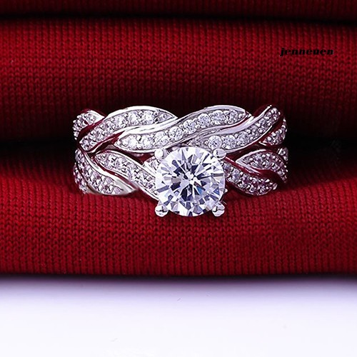 Bộ 2 nhẫn mạ bạc 925 đính đá nhân tạo lấp lánh cho nữ