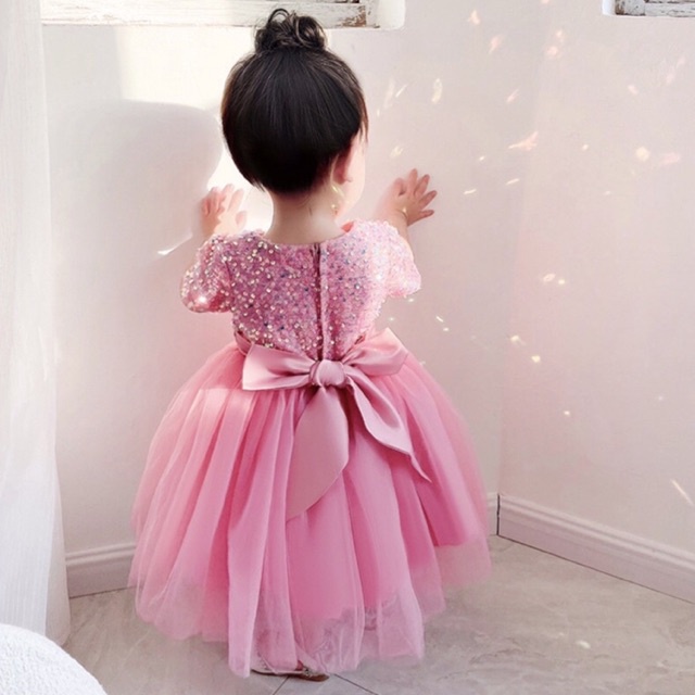 Đầm Công Chúa Cao Cấp Tay Ngắn TiNa’s House: Đính Sepuins vs Phối Nơ... Cho Bé Từ 02-08 Tuổi.