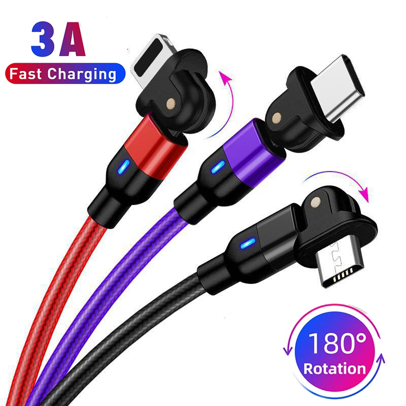 Dây Cáp Sạc Nhanh 1 / 2m 180 Độ 3a Cho Android Iphone / Android Chất Lượng Cao