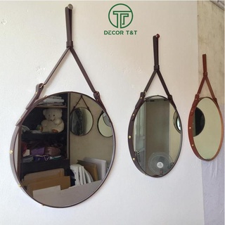 Gương dây da 3 màu cao cấp,gương trang trí đẹp giá xưởng -size d40cm d50 - 𝐃𝐄𝐂𝐎𝐑 𝐓&𝐓