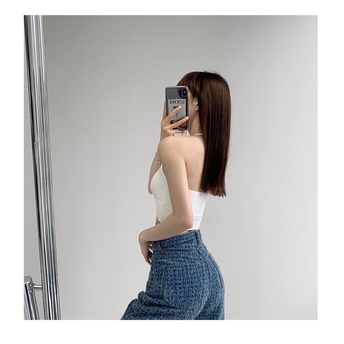 Áo Croptop yếm cột nơ sau chất dệt kim trẻ trung năng động Freesize | BigBuy360 - bigbuy360.vn