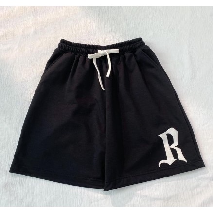 Quần Short Thun Unisex CHỮ R màu ĐEN/XÁM  Nam nữ unisex  Quần thun ngố lưng chun JEJUL
