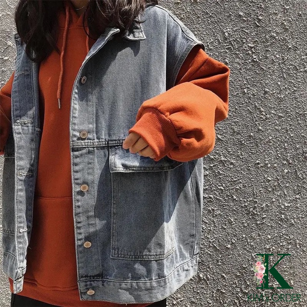 Áo Khoác Jean gile Nữ Màu Xanh, Màu Đen, Áo Khoác Bò Nữ Denim Jacket Form Rộng Kiểu Dáng Bomber Ulzzang Hàn Quốc