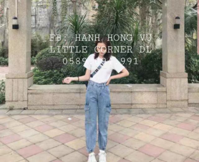 Quần baggy jeans túi hộp ống bo túm jogger cạp cao form ulzzang kèm ảnh thật