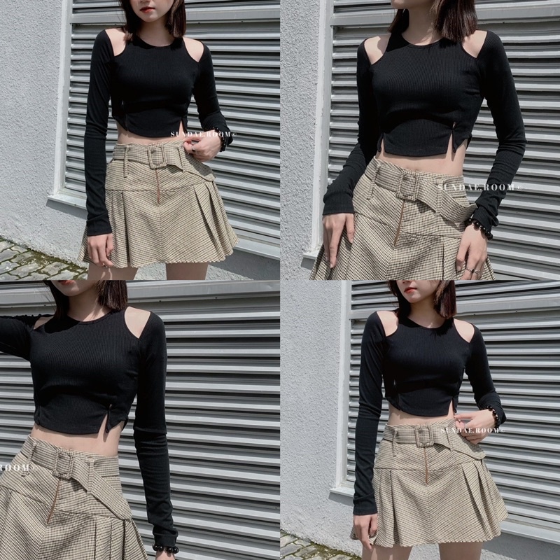 Áo croptop xẻ vai Calu