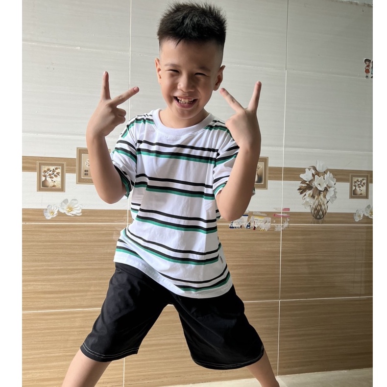 Đồ bộ bé trai Con Xinh cotton áo sọc kẻ ngang,quần áo dành cho bé trai từ 4 đến 10 tuổi