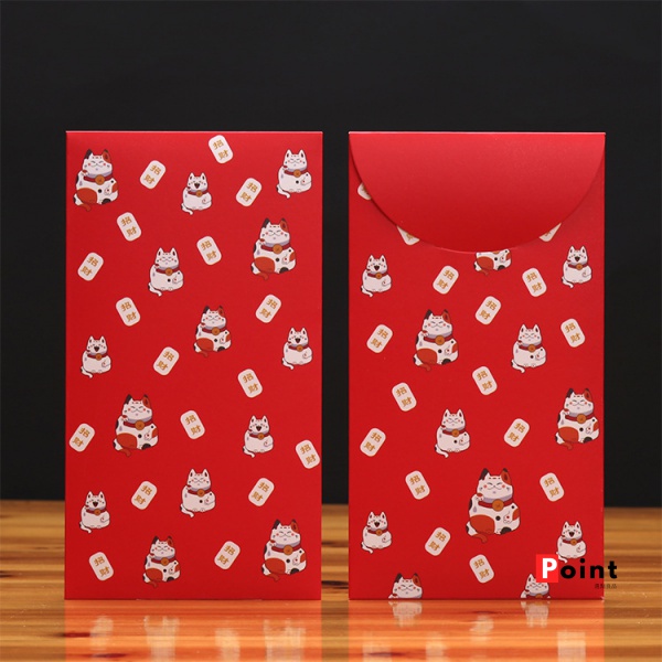 Bao Lì Xì Đỏ Hình Mèo May Mắn 9.5 * 17cm Phong Cách Nhật Bản
