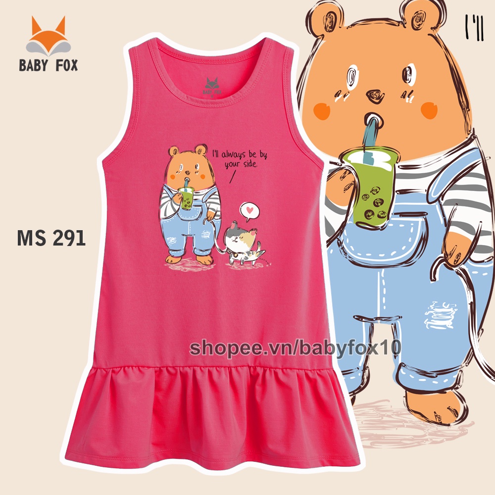 Đầm bé gái size nhỏ, trung, đại 100% cotton cao cấp, thương hiệu BABY FOX, hình mèo, thỏ đáng yêu g