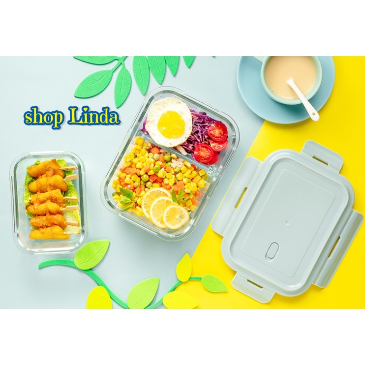 [Tặng túi+đũa thìa] Combo 2 Hộp Đựng Cơm Thủy Tinh Cao Cấp 1000ml 2 ngăn + 1 hộp tròn 660ml | BigBuy360 - bigbuy360.vn