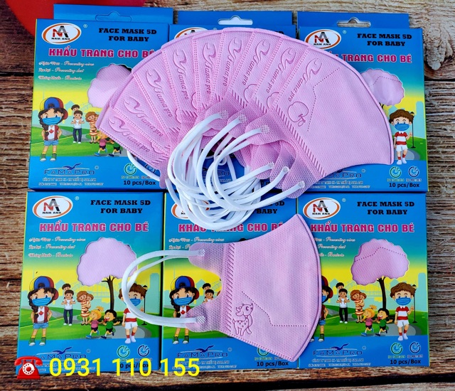 Hộp 10 khẩu trang 5D Hồng trẻ em Famapro Nam Anh
