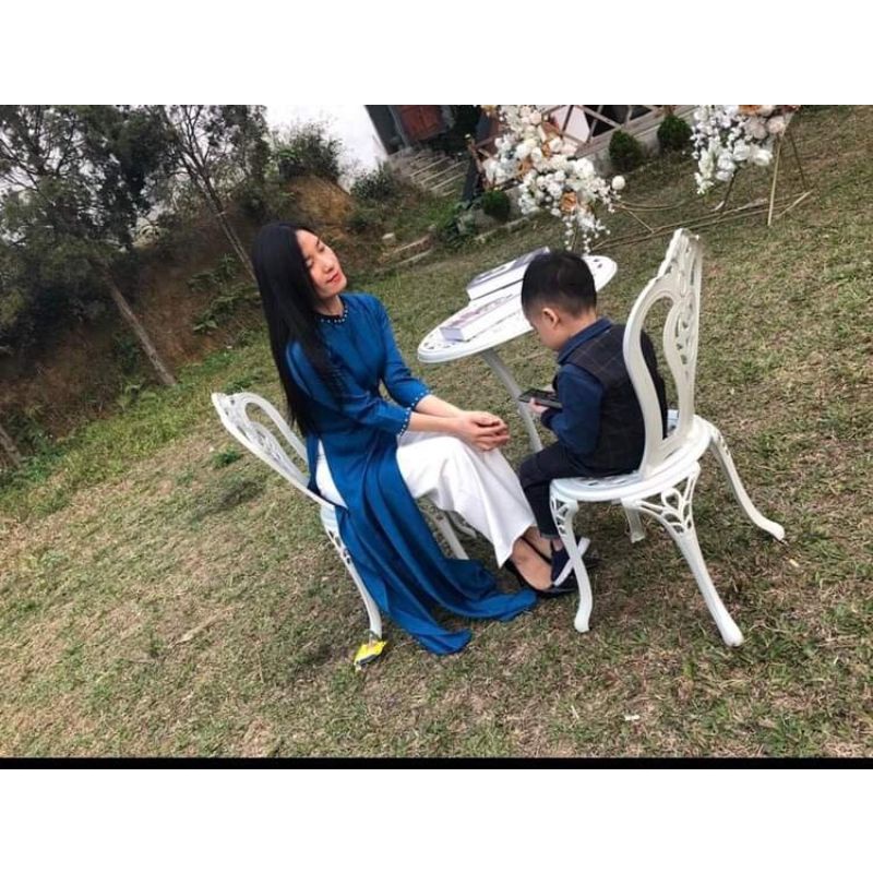 Siêu hot  Áo dài may sẵn trẻ và nhẹ nhàng lụa tây thi xanh cổ vịt