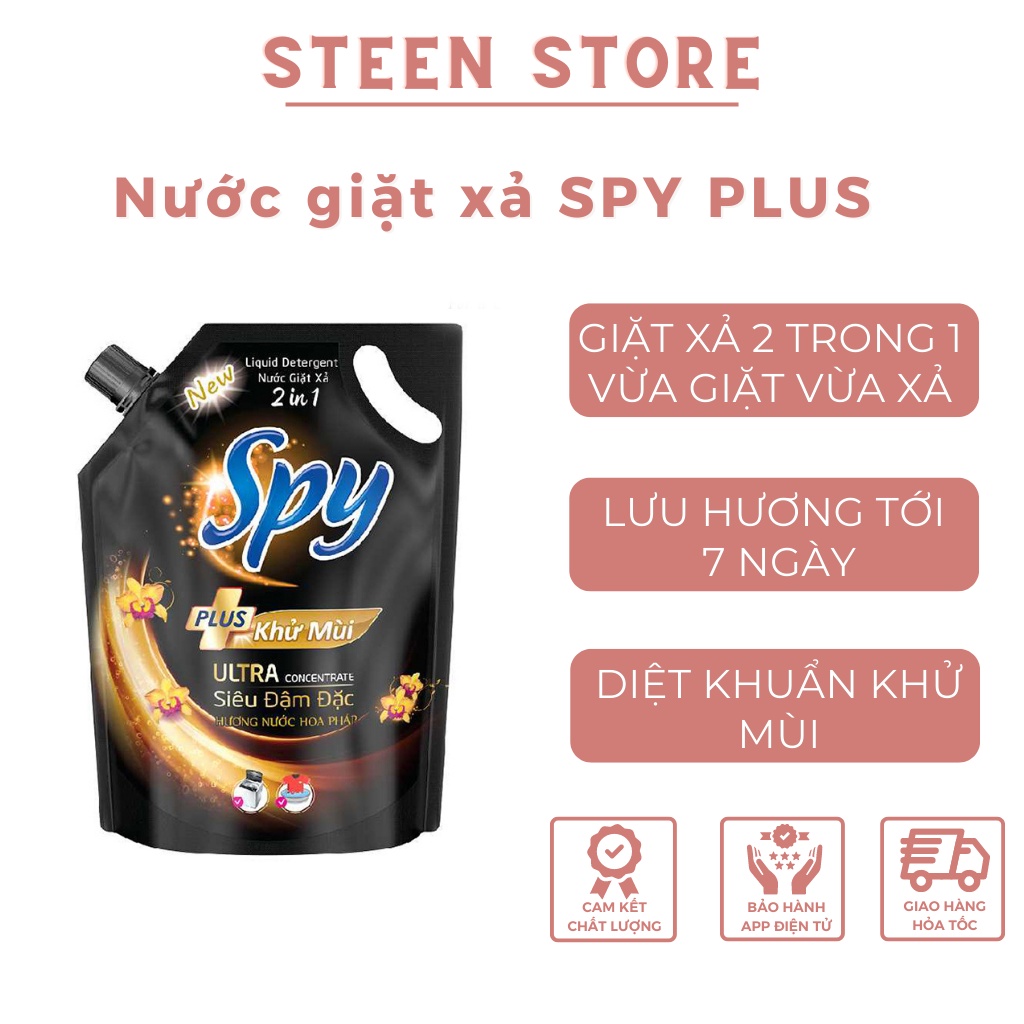 Nước giặt xả SPY PLUS vàng – dung tích 1450ml đánh bay mọi vết bẩn cứng đầu, lâu năm trên áo quần