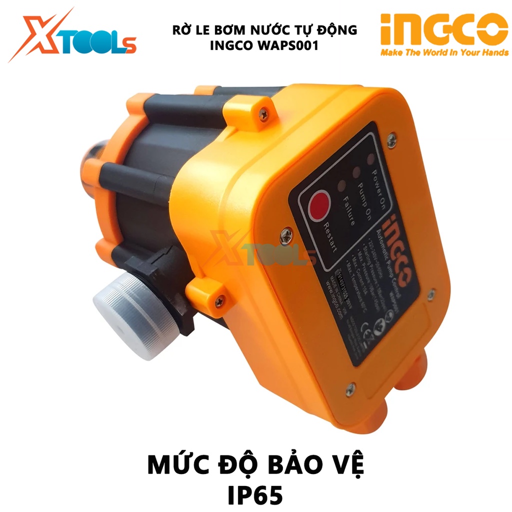 Rờ le tự động bơm nước bằng áp suất INGCO WAPS001 | Máy rờ le bơm nước Điện thế 220-240V~50/60Hz Áp suất khởi động 1.5ba