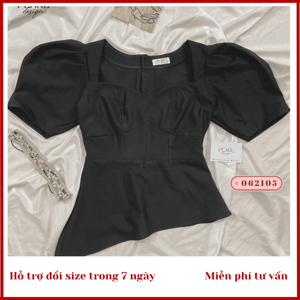 Áo chiết eo cổ vuông tay phồng nữ Pearl Design 062105