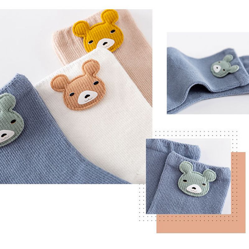 Set 3 đôi vớ cotton hình gấu hoạt hình dễ thương cho bé trai và bé gái 0-3 tuổi