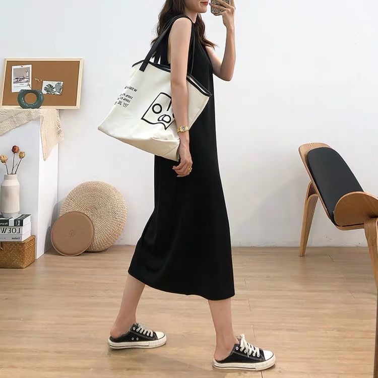 Đầm Ngủ Sát Nách Cổ Tròn Dáng Rộng Vải Lụa Mát Thời Trang Mùa Hè Cho Bạn Gái