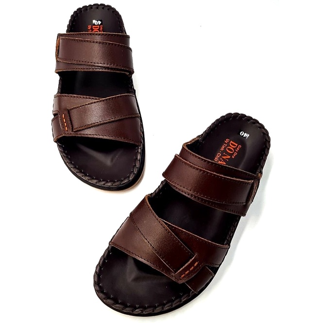 Dép 2 quai ngang đế lá cao cấp da bò, dép da bò xăng đan nam bảo hành 12 tháng shop kinson