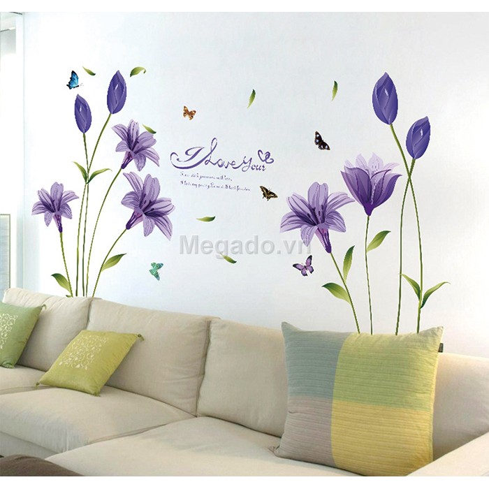 Decal tranh dán tường Hoa ly Tím