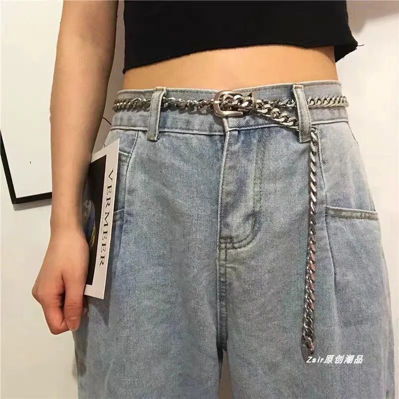 Jiashucheng Thắt Lưng Dây Xích Kim Loại Đơn Giản Dễ Phối Đồ Phong Cách Hip Hop Hàn Quốc Cho Nữ