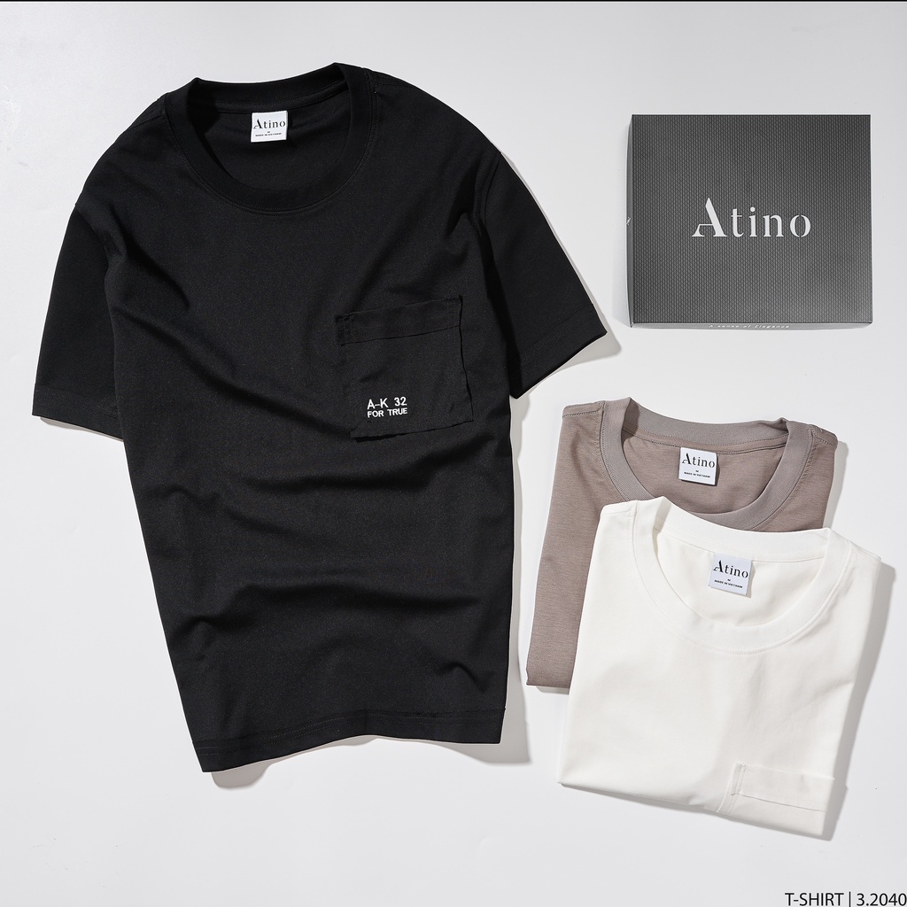 Áo Phông Nam Cộc Tay Cổ Tròn Thêu Chữ A-K 32 ATINO chất liệu Cotton thoáng mát bền form Regular AP3.2040