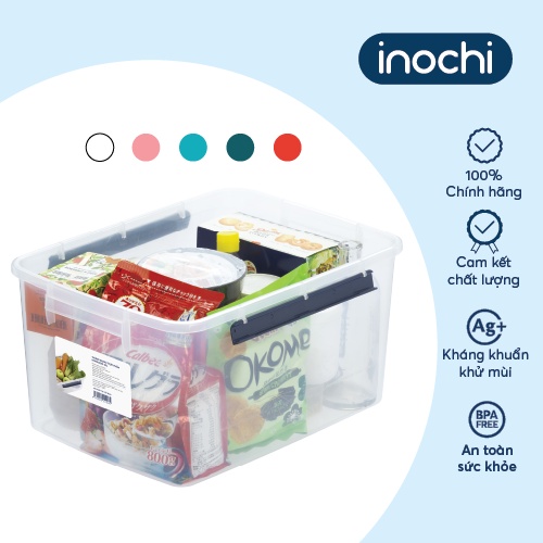 Thùng thực phẩm Inochi - Hokkaido 30L Thân Trắng trong+Nắp Xanh/Đỏ/Hồng/Trắng