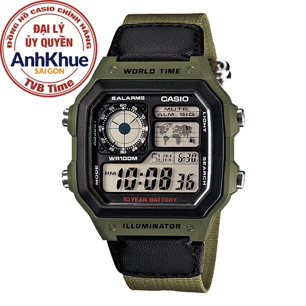 Đồng hồ nam dây vải Casio chính hãng Anh Khuê AE-1200WHB-3BVDF (42mm)