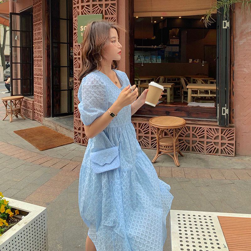 Đầm Váy babydoll tay phồng phong cách ulzzang xinh Pháp thời trang mùa hè có size lớn cho nữ