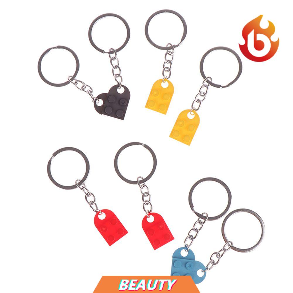 Set 2 móc khóa lắp ráp hình trái tim nhiều màu tùy chọn dễ thương cho cặp đôi