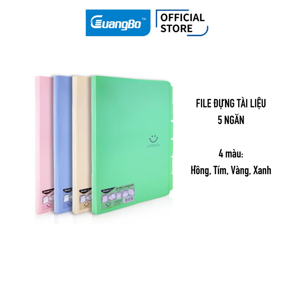 File đựng tài liệu mặt cười 5 ngăn A4 các màu Guangbo A9035