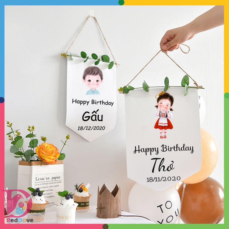 Banner bảng tên trang trí sinh nhật, trang trí thôi nôi kiểu vintage Hàn Quốc RTK012