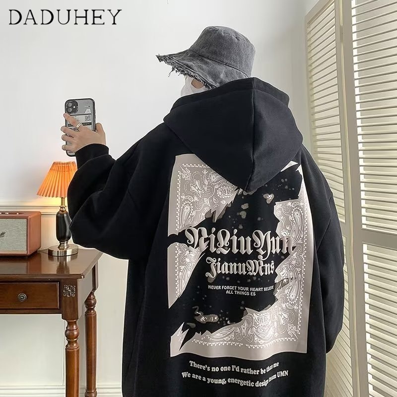 Áo hoodie dáng rộng có mũ trùm đầu in họa tiết phong cách thời trang Hong Kong mùa thu 2022 cho nam