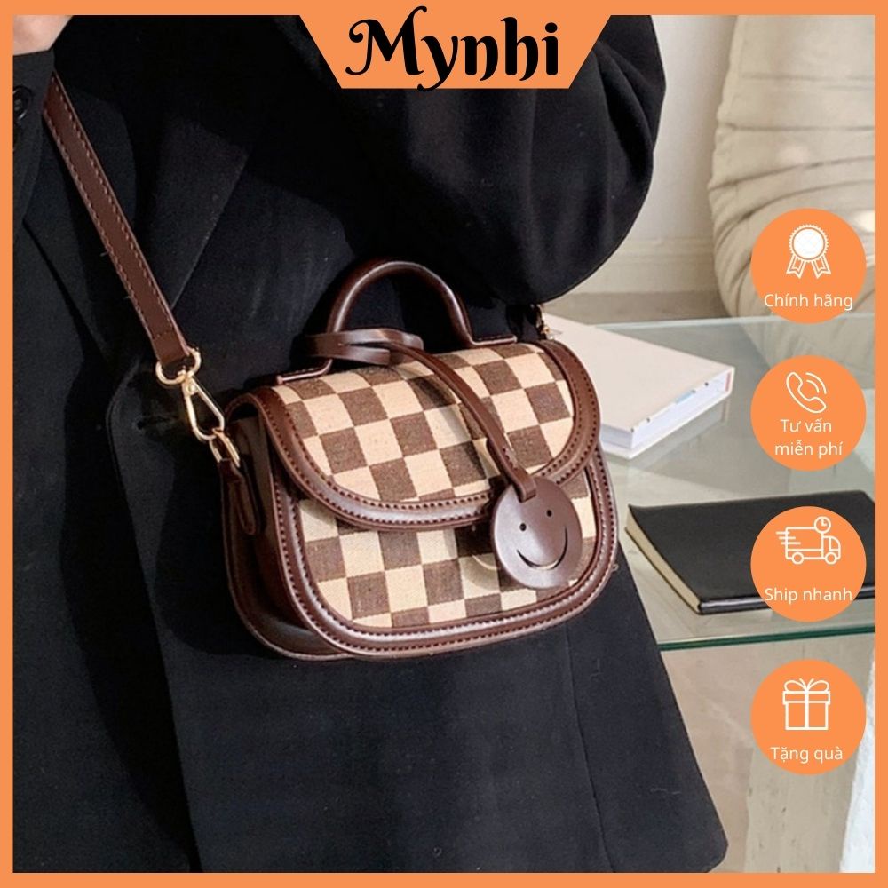 Túi xách nữ đeo chéo đẹp cầm tay dự tiệc sang chảnh phối hoạ tiết kẻ caro phong cách thời trang SHOPMYNHI  SMN256