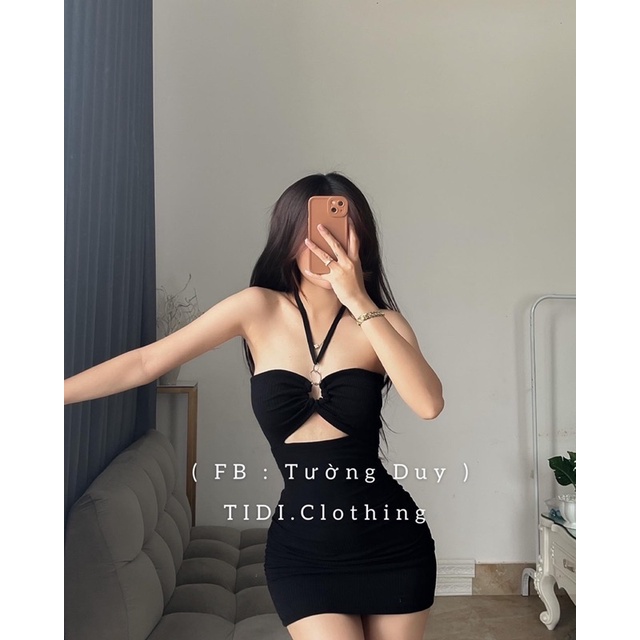 Đầm Gân Kiểu Khoét Eo Phối Dây Yếm Kèm Mod D102