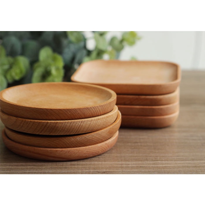Đĩa Gỗ Tròn Đựng Thức Ăn Tráng Miệng Kiểu Retro