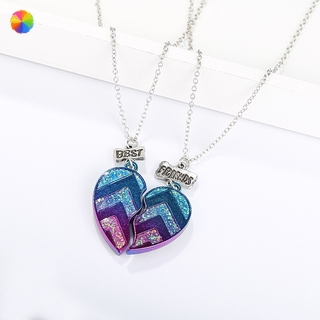 Bộ 2 Vòng cổ Tình Bạn Mặt Ghép Hình Nửa Trái Tim Màu Cầu Vồng